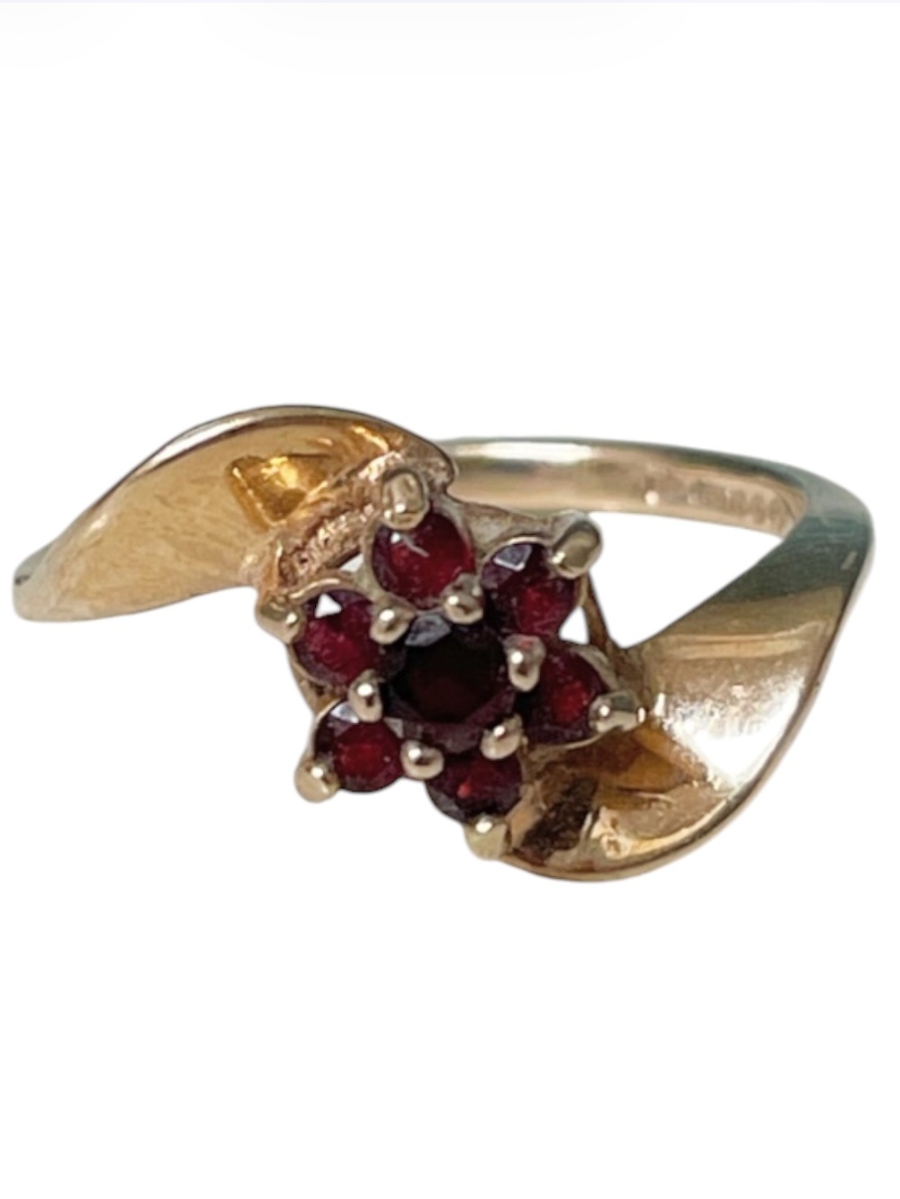 Vintage Soviet 14K (583) Gold Garnet Flower Cluster Ring - Size 6.5